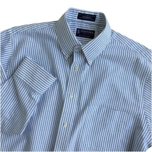 Stafford Shirt Mens 16 32/33 White Blue University Stripe OCBD Oxford Essential